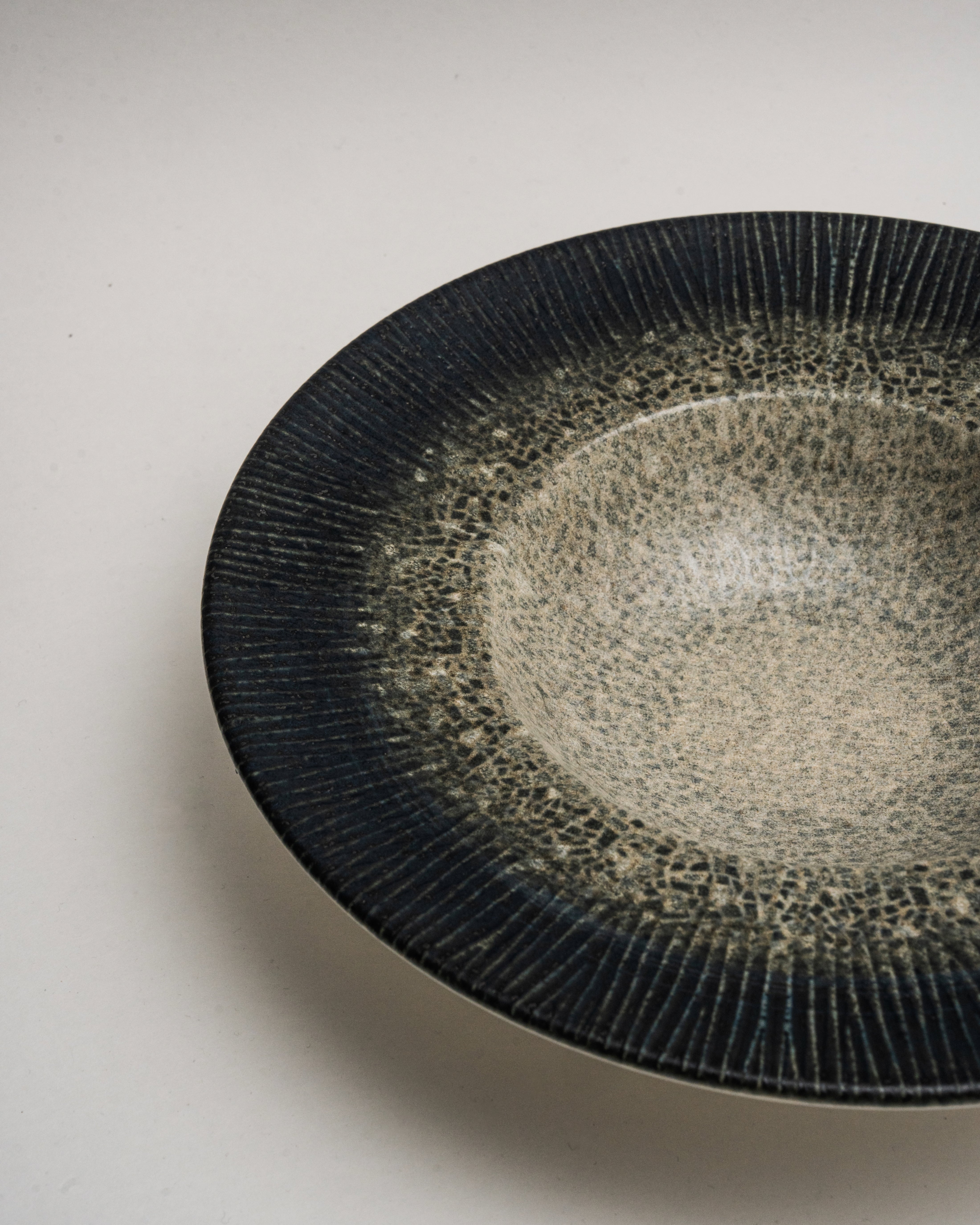 Overhead view of Arctic porcelain banquet plate showing gradient glaze