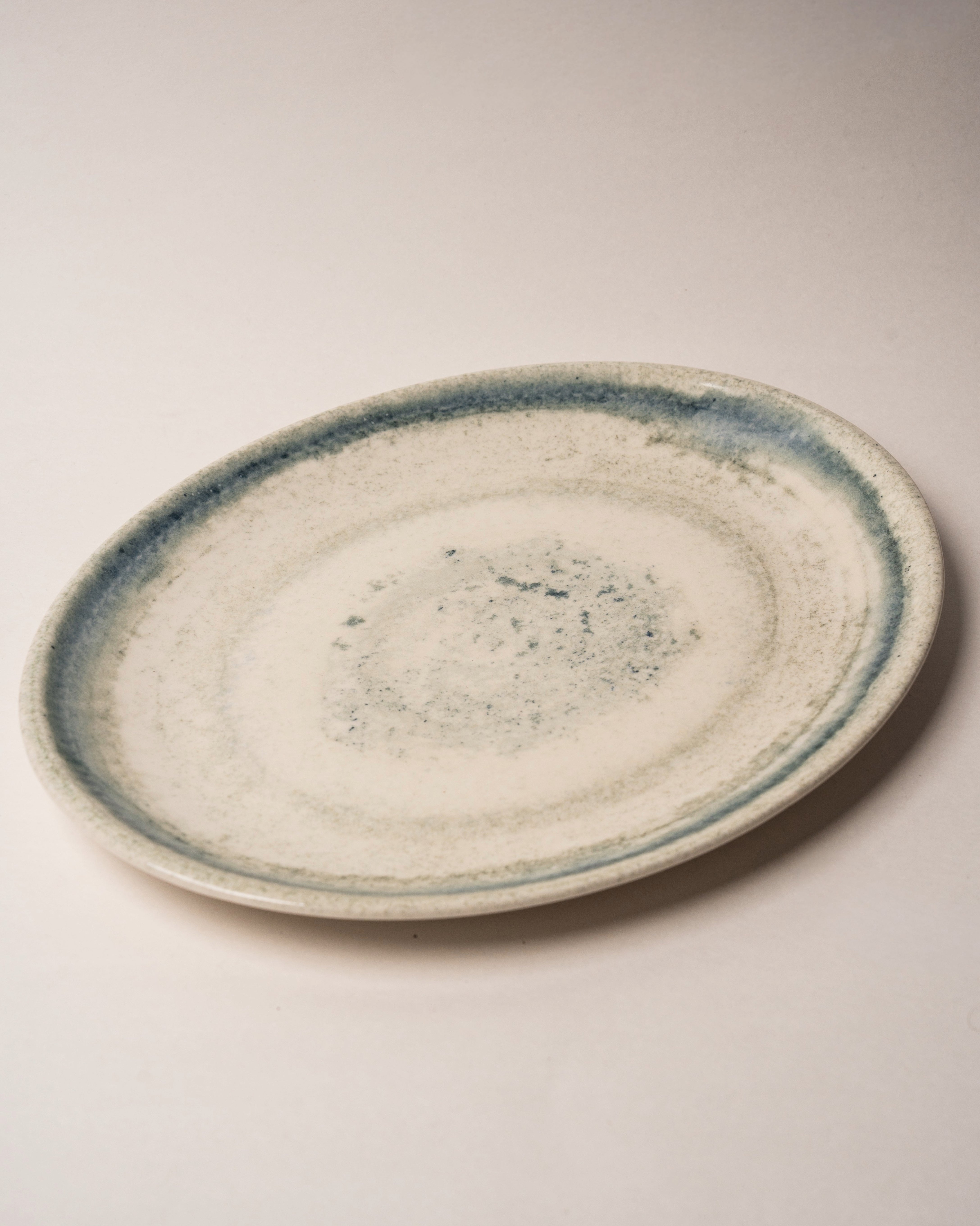 Atlantis porcelain oval platter, blue rim glaze, 14.1 inch
