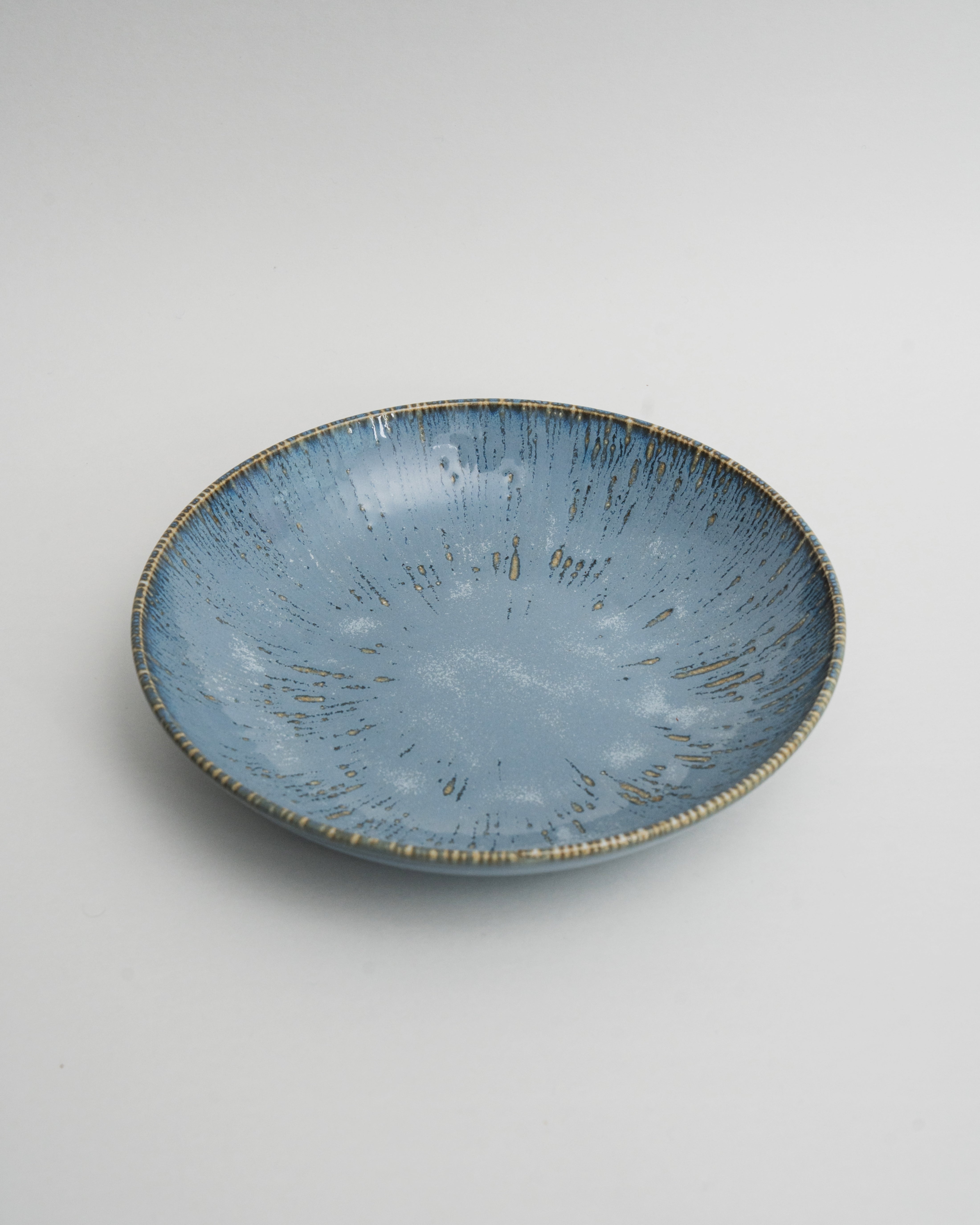Colosseum Aqua porcelain bistro bowl, blue glaze with gold rim, 9.1 inch