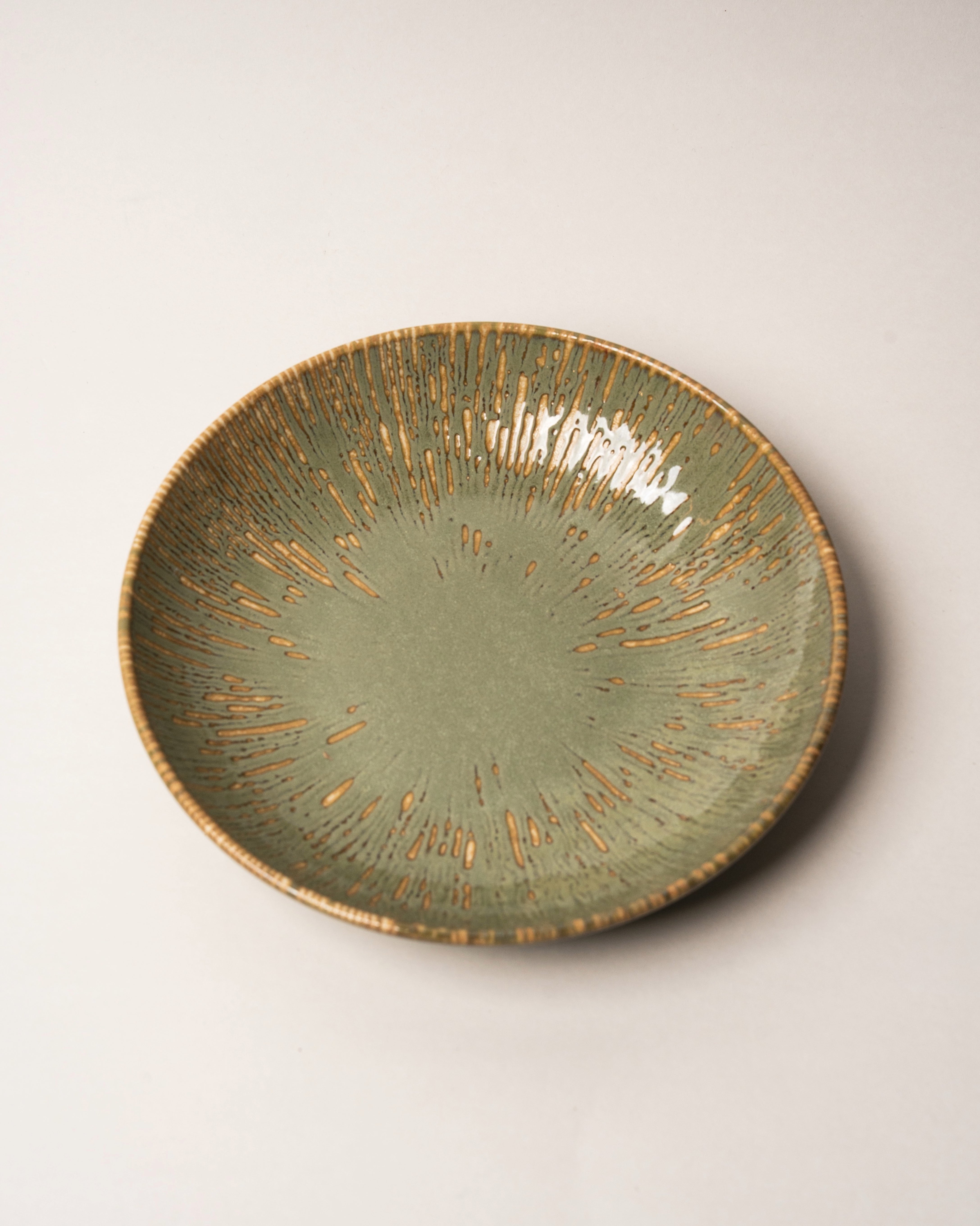 Colosseum Verdant porcelain bistro bowl, olive-green glaze with gold rim, 9.1 inch