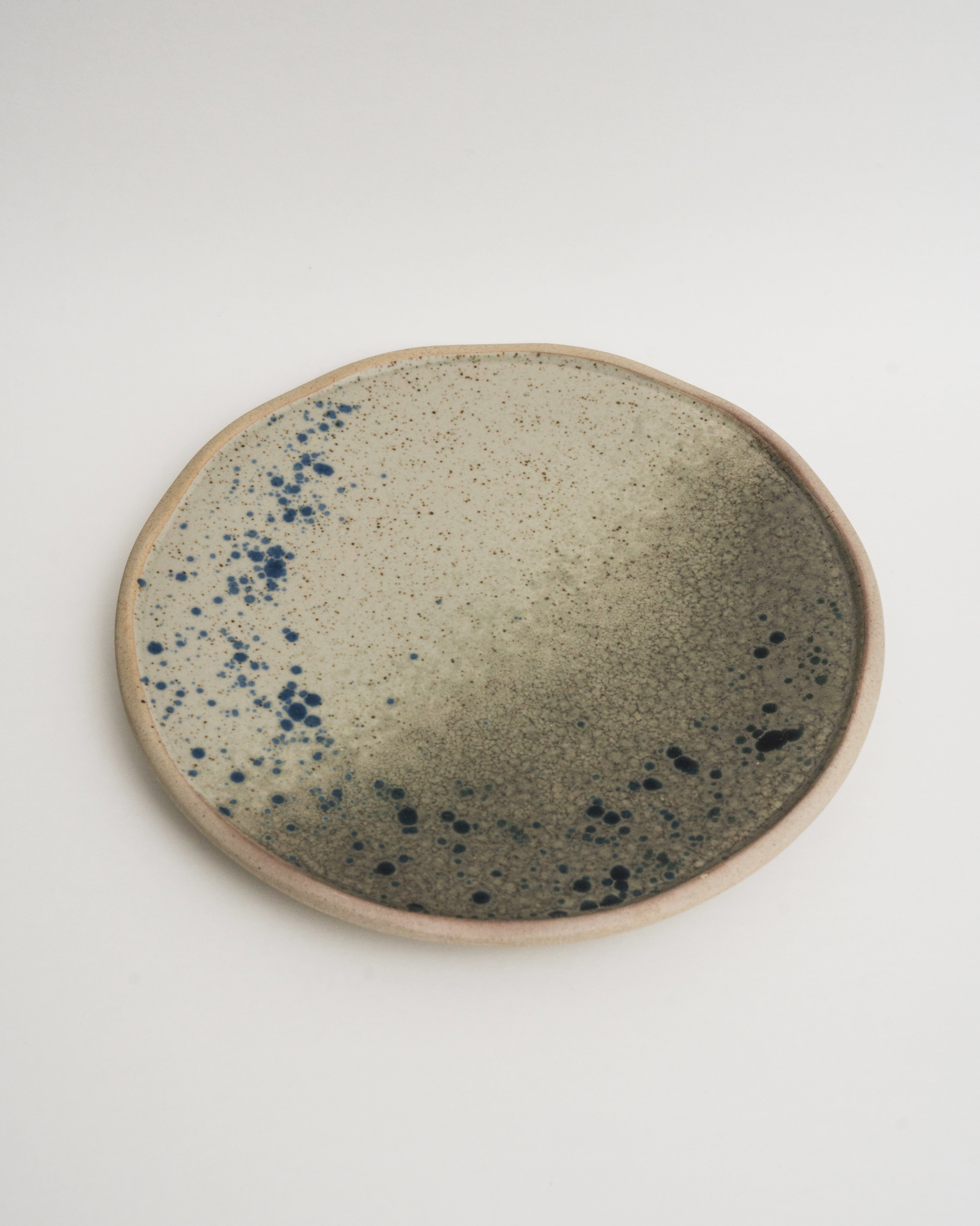 Gaia porcelain dinner plate, speckled blue-grey glaze, 11 inch