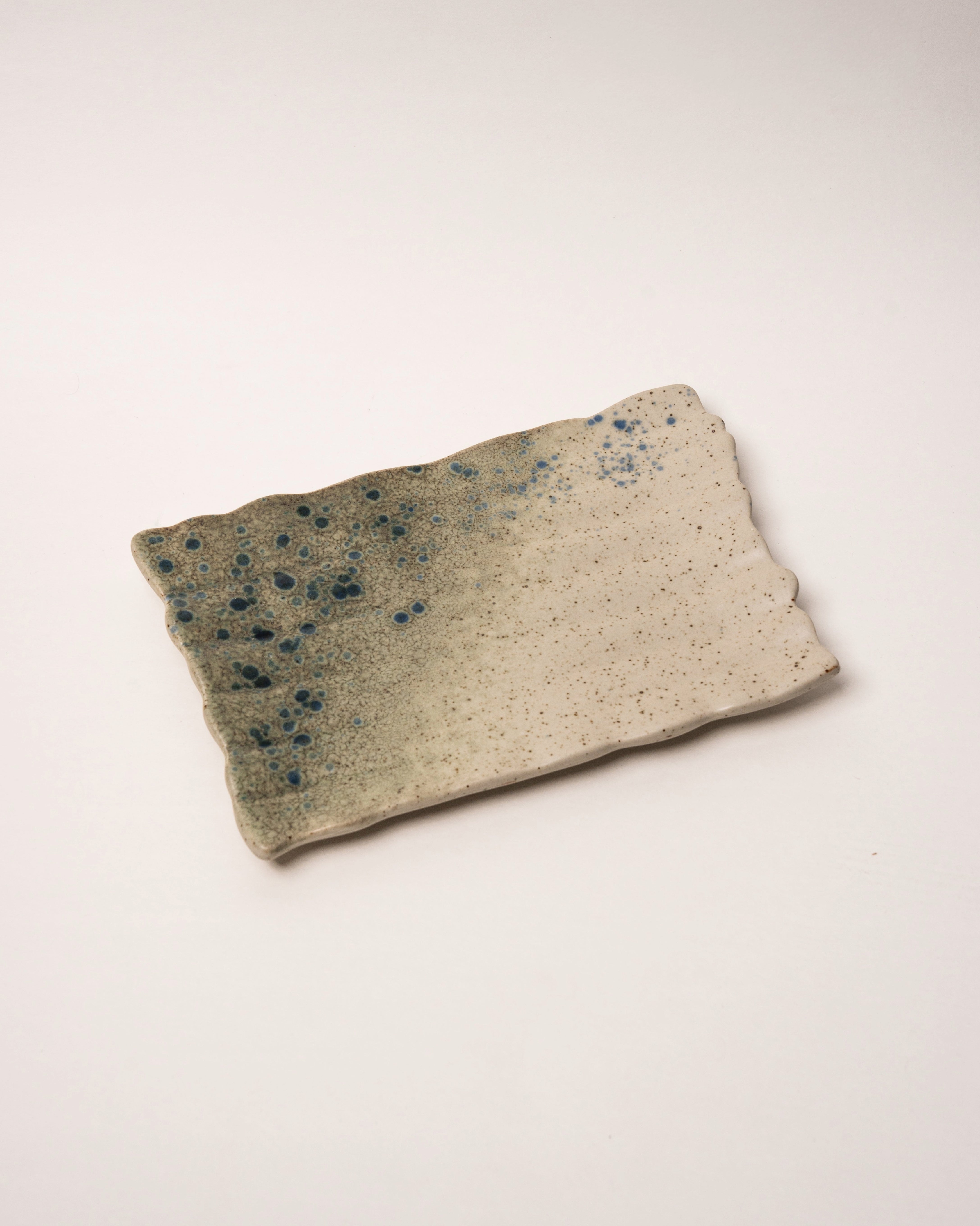 Gaia porcelain rectangular plate, speckled blue-grey glaze, 11 by 7.3 inch