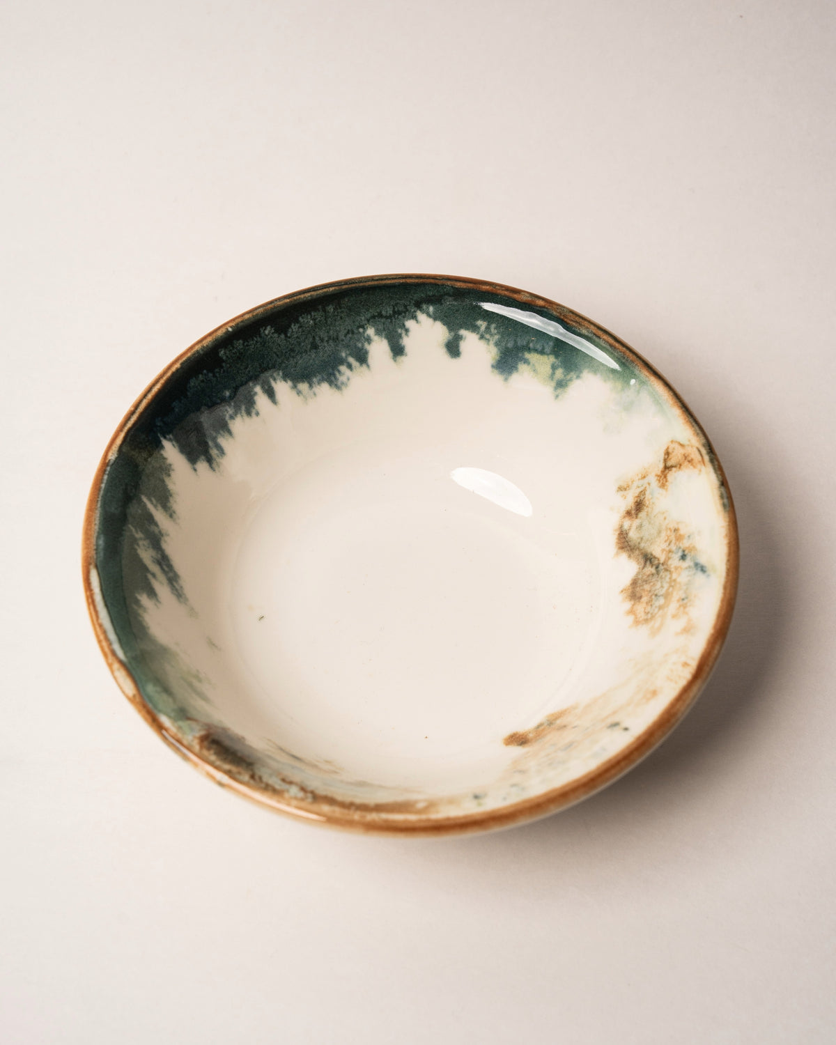 Close overhead view of Pelagos porcelain bowl, glaze detail