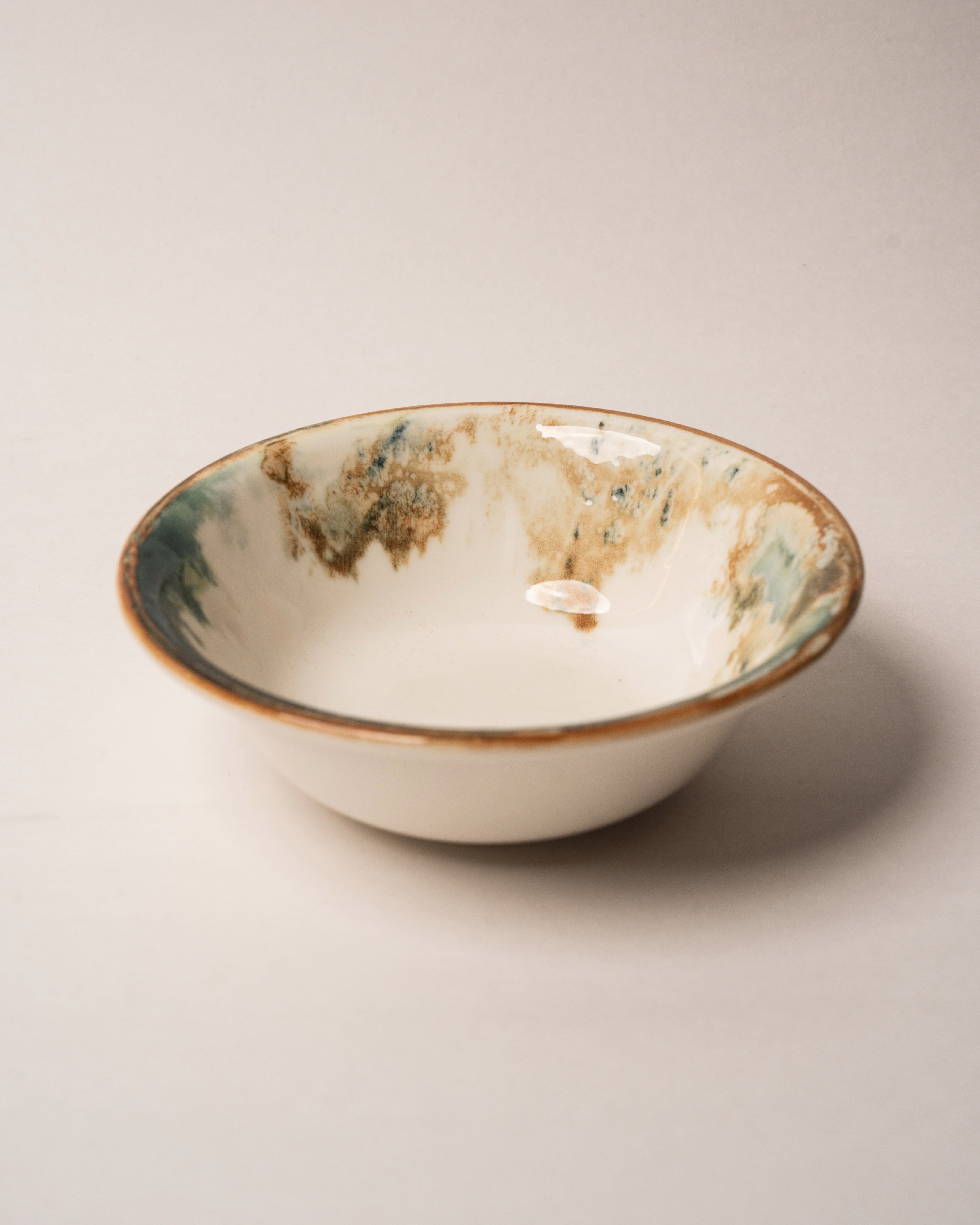 Pelagos porcelain bowl, teal and gold rim glaze, 6.3 inch