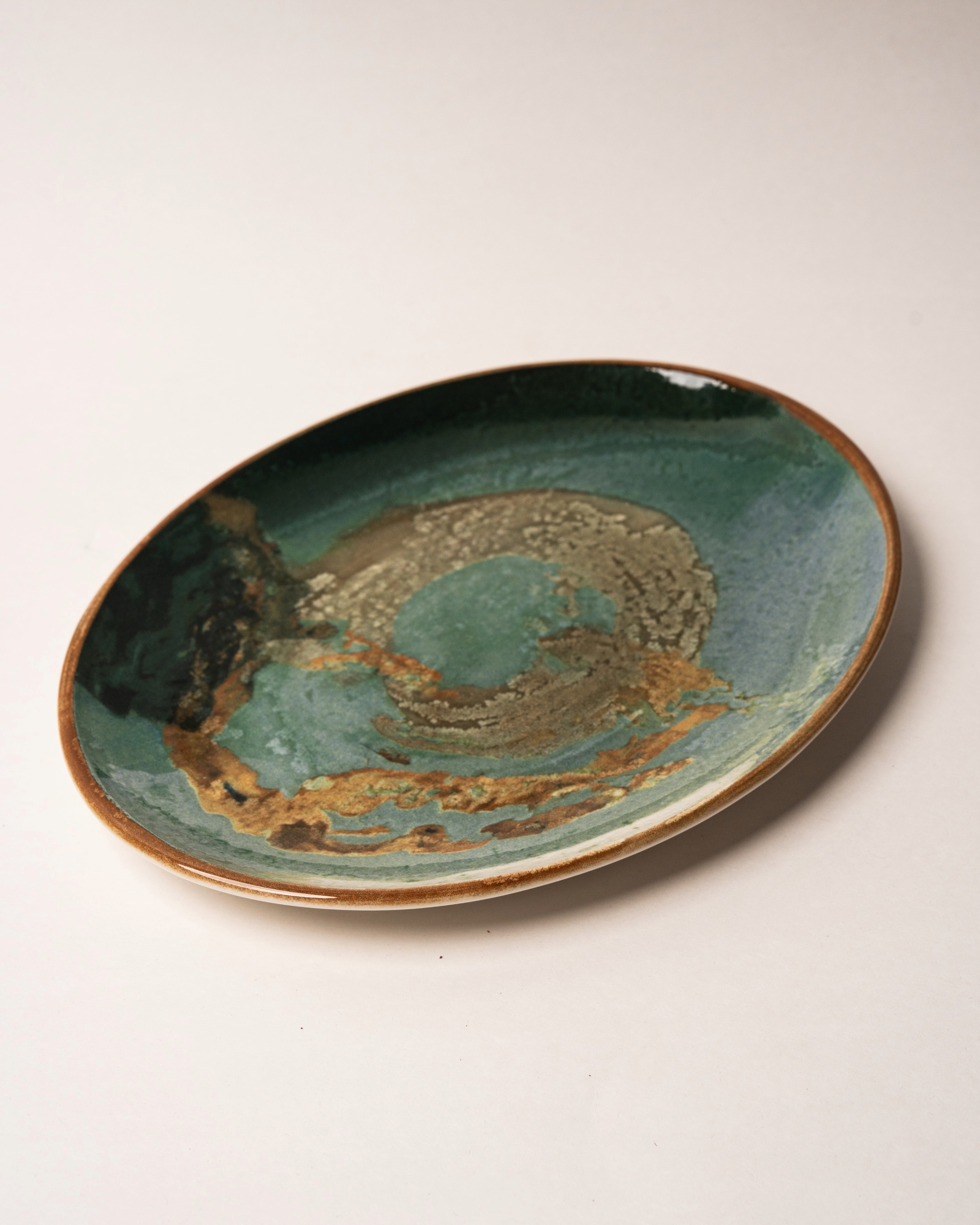 Pelagos porcelain oval platter, teal and gold glaze, 12.2 inch