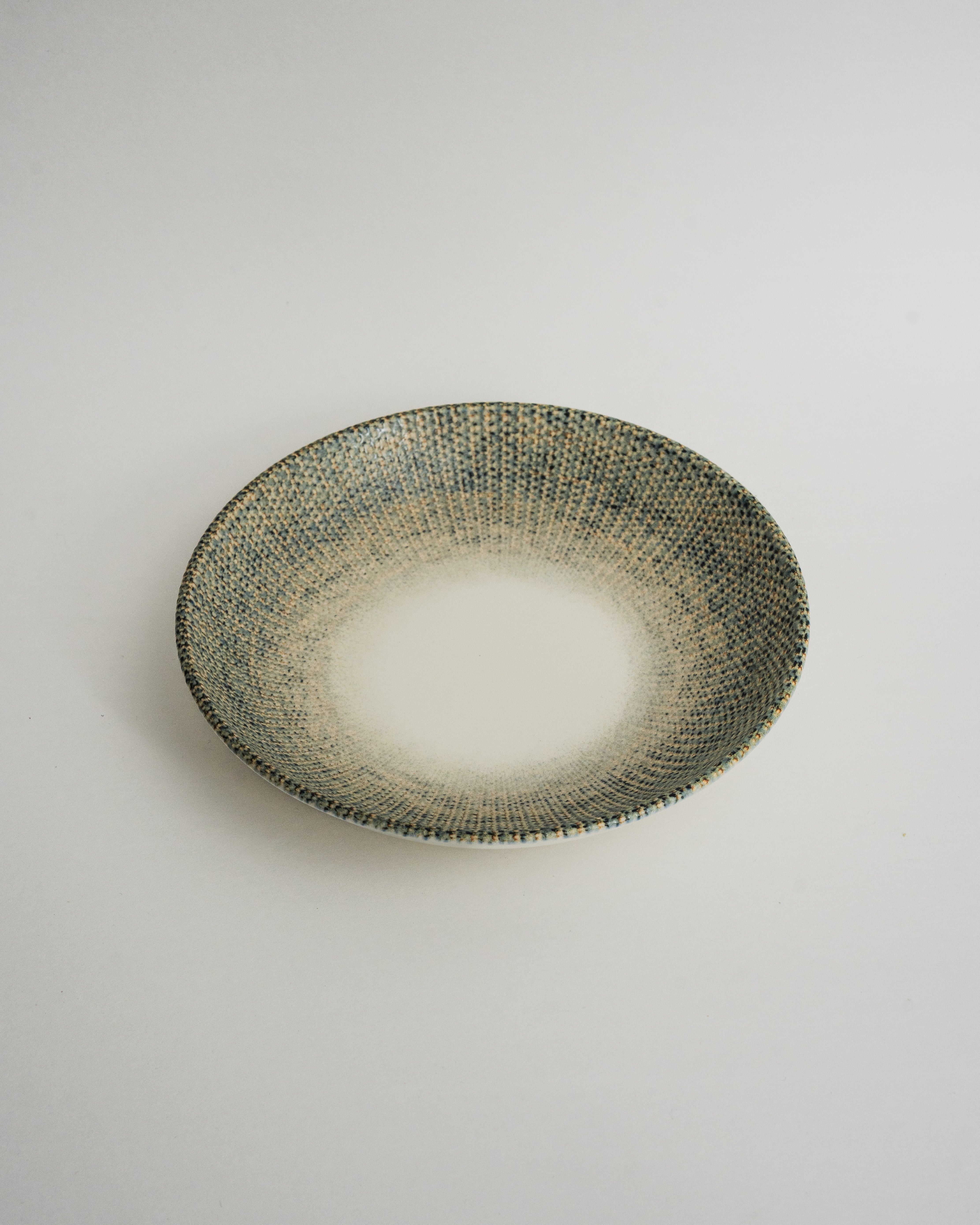 Python porcelain bistro bowl, olive-green textured rim, 9.1 inch
