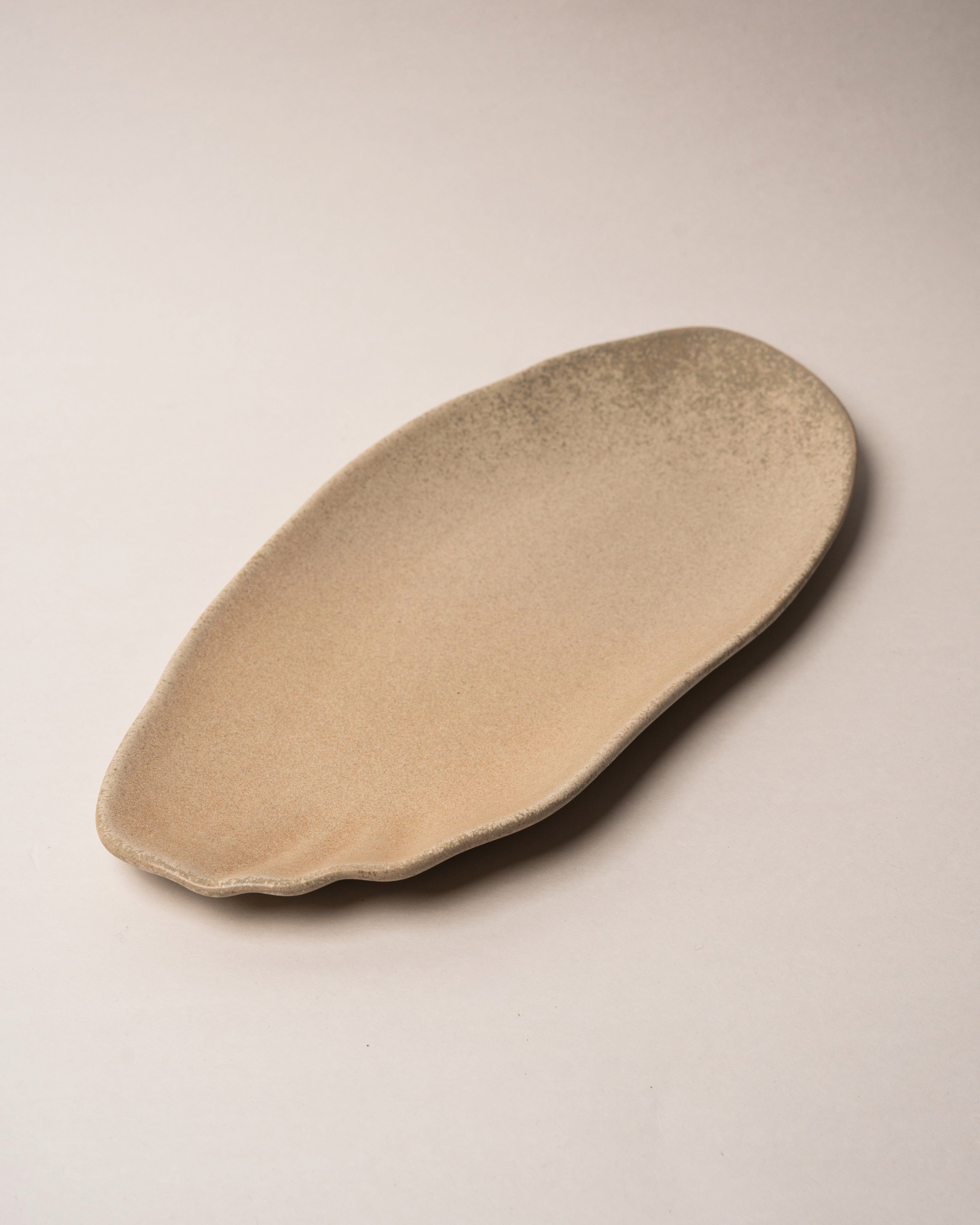 Sahara porcelain rectangular plate, sand-toned glaze, 14 inch